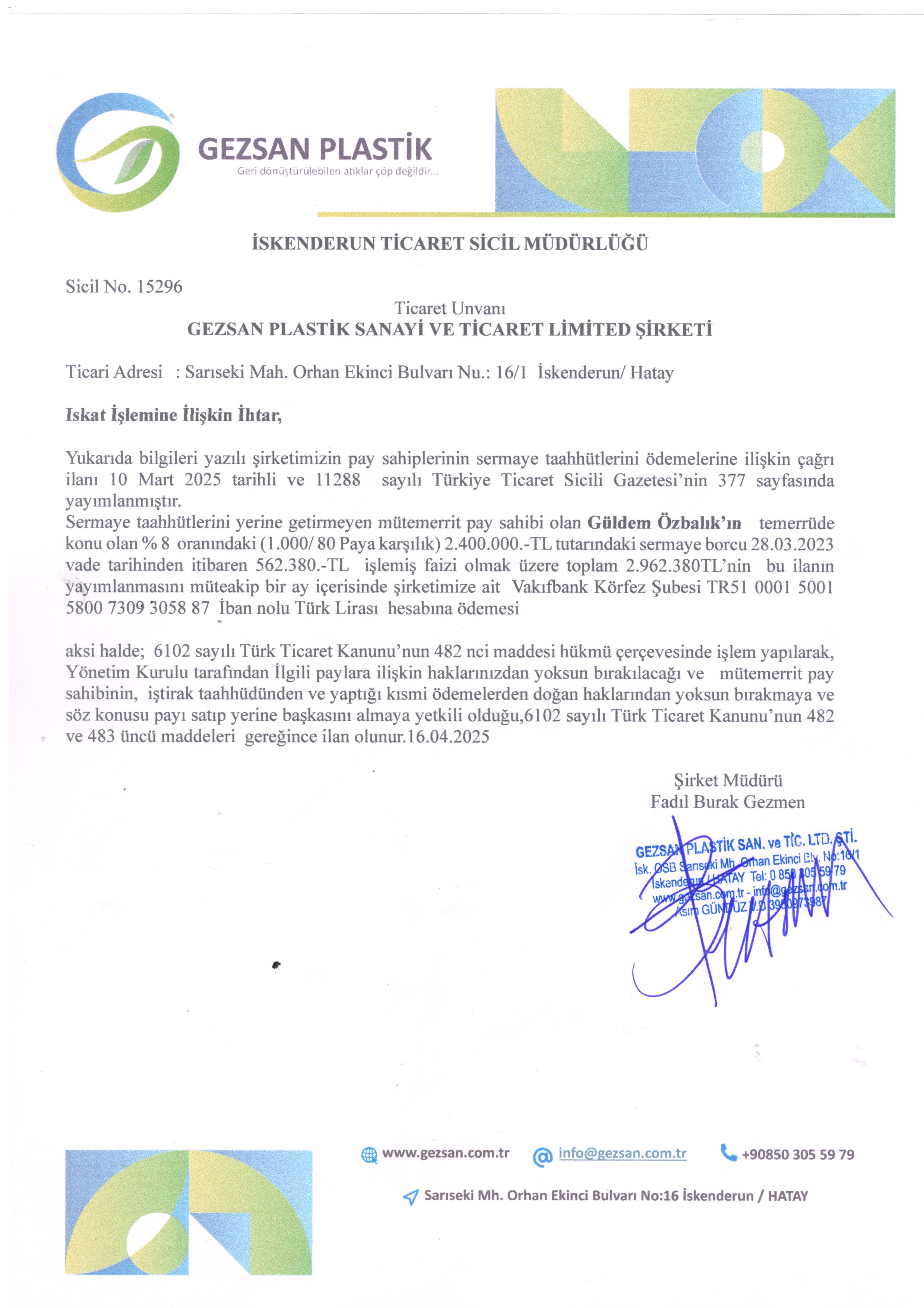 İskat İşlemine İlişkin Karar